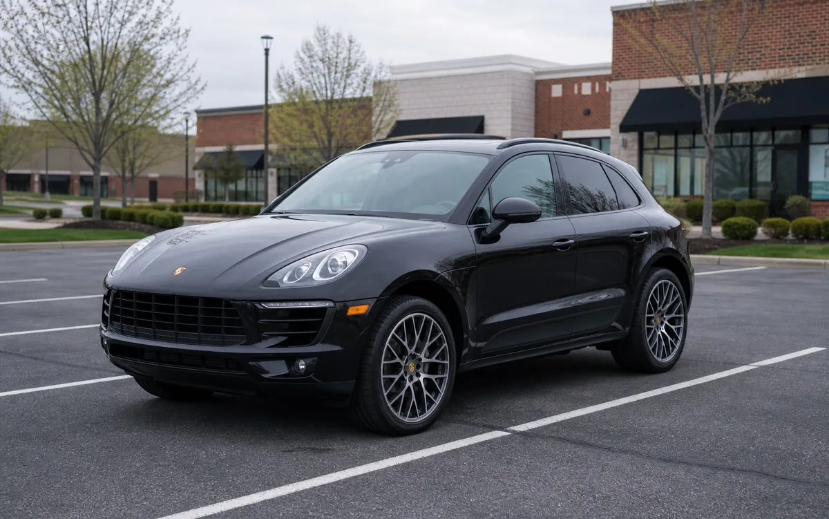 Black Porsche Macan parked in a Midwest parking lot